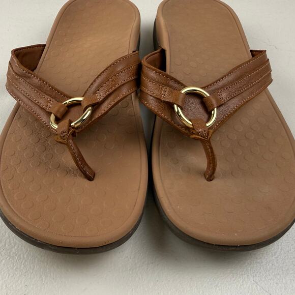 Vionic Women's Aloe Flip Flop Sandal Leather Mocha Size 10 - Picture 3 of 7